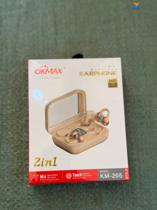 OKMAX KM-205 – Écouteurs TWS 2in1 Bluetooth 6.0 Boîtier Miroir