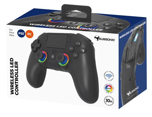 Manette sans fil Subsonic Wireless LED Controller noire pour PS5 et PC