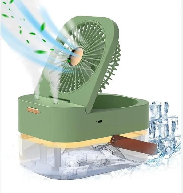 Ventilateur brumisateur portable vert avec réservoir d'eau et lumière LED